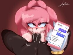 1boy 1girls amy_rose big_ass big_breasts big_penis blowjob blowjob_face blowjob_gesture chat dark-skinned_male eye_contact fellatio fellatio_face fellatio_gesture female holding_phone looking_at_viewer male oral original_character penis pink_fur saliva saliva_drip saliva_on_penis scar shadow_the_hedgehog sonic_(series) sophie_queen11 tears thick_penis vacuum_blowjob vacuum_fellatio