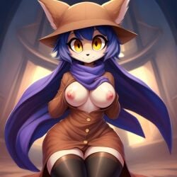 ai_generated big_breasts frosting.ai furry looking_at_viewer niko_(oneshot) oneshot yellow_eyes