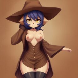 ai_generated blue_hair furry looking_at_viewer niko_(oneshot) nipples oneshot yellow_eyes