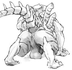 alien alien_(franchise) animal_genitalia anthro anus ass balls genitals gromdrawing looking_back male male_only male_xenomorph muscular muscular_male perineum presenting presenting_hindquarters raised_leg rule_63 saggy_balls sheath solo tail thick_thighs xenomorph xenomorph_king