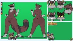 5_fingers absurd_res anthro ass balls biped brown_body brown_fur closed_eyes color_swatch dekoude eyebrows fingers flaccid foreskin fur genitals hi_res humanoid_genitalia humanoid_penis male mammal model_sheet nude penis procyonid question_mark raccoon smile solo tail thick_thighs