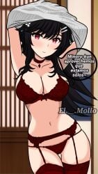 1girls black_hair cid_kagenou el._.mollo kage_no_jitsuryokusha_ni_naritakute! nishino_akane red_eyes red_underwear the_eminence_in_shadow undressing