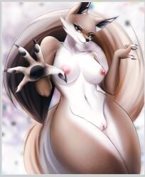 anthro areola canid canine china clothing dreamworks dress elegant female female/female fluffy fox genitals hi_res invalid_tag kung_fu_panda mammal nails nipples nsfw nude oxygeni paws pussy sfw solo zhen zhen_kung_fu_panda