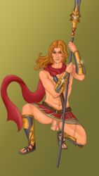 achilles_(smite) blonde_hair body_hair flaccid flaccid_penis foreskin male male_only mythology penis pubic_hair smite testicles uncut