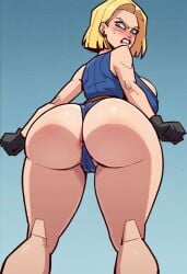 ai_generated android_18 anus anus_peek bbw bbw_mom big_ass busty cameltoe dragon_ball_z long_legs thick_thighs thong thong_over_anus
