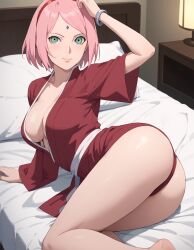 1girls ai_generated arm_support ass ass_focus barefoot bed big_ass blush bob_cut boruto:_naruto_next_generations breasts bubble_ass bubble_butt cleavage clothing facial_mark feet female female_focus female_only forehead_mark green_eyes hairband holos46 huge_ass kimono light-skinned_female light_skin long_hair nai_diffusion naruto naruto_(series) no_bra no_bra_under_clothes on_bed panties petite pink_hair presenting presenting_ass robe sakura_haruno short_kimono shoulder_length_hair showing showing_ass showing_off showing_off_ass sitting sitting_on_bed solo solo_focus stable_diffusion white_skin yukata