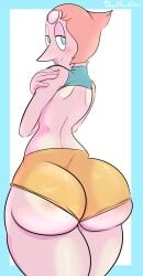 1girls ass ass_focus bedroom_eyes big_ass booty_shorts bottom_heavy bubble_butt clothing crop_top dat_ass davidsanchan fat_ass female female_only gem_(species) half-closed_eyes huge_ass large_ass looking_at_viewer looking_back orange_shorts pearl_(steven_universe) png rear_view short_shorts shorts smile solo steven_universe thick_ass thick_thighs white_skin wide_hips