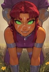 ai_generated glowing_eyes green_eyes red_hair starfire sulophian teen_titans