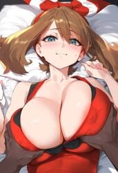 ai_generated big_breasts dark-skinned_male fondling grabbing_breasts may_(pokemon) pokemon tharkica