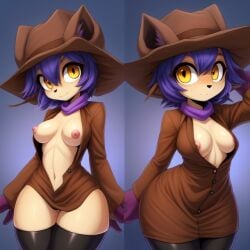 ai_generated frosting.ai furry medium_breasts niko_(oneshot) oneshot open_shirt