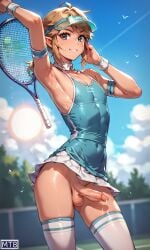 1boy ai_generated cum_string femboy girly link mt8 penis precum skirt sweatband tagme tennis tennis_ball tennis_court tennis_outfit tennis_racket tennis_uniform the_legend_of_zelda thighhighs trap_girlfriend visor