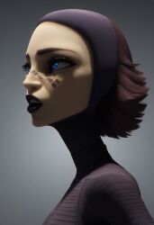 ai_generated alien alien_girl barriss_offee black_hair black_lipstick clone_wars dark_hair duchess_eugene face_markings face_marks green_body green_skin short_hair star_wars