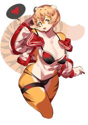 big_breasts bikini bikini_bottom bikini_top breasts feline female furry heart hoodie jacket leg_band looking_at_viewer mei_xiang mx99926 oc original_character short_hair smile smiling smiling_at_viewer spoken_heart striped striped_body striped_fur stripes swimsuit swimwear thick_thighs tiger tiger_ears tiger_girl tiger_stripes tiger_tail wide_hips