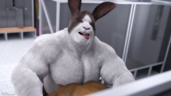 ad-games anthro biceps brown_body brown_fur dark-skinned_male dirk_(ad-games) fur hi_res lagomorph leporid male mammal nipples rabbit tongue tongue_out white_body white_fur