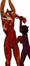 anthro blood bodily_fluids bondage bondage bound canid canine causticutie duo female female/female fox gore hair hi_res mammal mink mustelid musteline pulling_hair red_fox size_difference skinning small_dom_big_sub torture touching_hair true_fox true_musteline