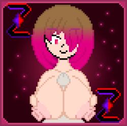 bete_noire betty_noire big_breasts brown_hair dick glitchtale hair_covering_eye naked nipples pink_eyes pink_hair pixel_art short_hair zixy