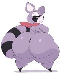 arizonathevixen ass big_ass big_butt bubble_butt indigo_park raccoon raccoon_tail rambley_(indigo_park) thick_ass thick_thighs white_background wide_hips