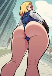 ai_generated android_18 anus anus_peek big_ass cameltoe dragon_ball_z perfect_body plump thick_thighs thong thong_over_anus