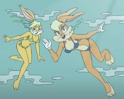 2girls anthro bikini bubbles crossover darkbunny666 lexi_bunny lola_bunny loonatics_unleashed looney_tunes rabbit shoxxe space_jam swimsuit tagme underwater warner_brothers