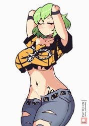 animated big_breasts dice_coffeedox green_hair hikage_(senran_kagura) jeans senran_kagura senran_kagura_(series) tagme torn_legwear yellow_eyes