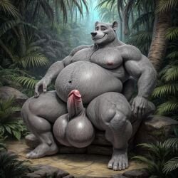 1boy ai_generated akumabearai anthro baloo bear big_balls big_belly big_penis erect_penis erection fat fat_belly furry furry_only grey_fur huge_balls huge_cock humanoid_feet humanoid_genitalia humanoid_hands humanoid_penis hyper hyper_balls hyper_testicles jungle male male_nipples male_only mammal nipples obese obese_male overweight overweight_male sitting sloth_bear smile solo stable_diffusion the_jungle_book tree ursine