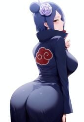 1girls adapted_costume against_wall ai_generated akatsuki_(naruto) ass ass_focus back_view backboob bare_ass bare_legs bare_thighs big_ass big_breasts blue_hair bottomless breasts clothed clothed_female clothing dress dress_lift exposed_ass eyelashes eyeliner eyeshadow female female_only flower flower_in_hair from_behind hair_ornament huge_breasts konan long_dress long_hair looking_back looking_back_at_viewer makeup mimi_ai nai_diffusion naruto naruto_(series) naruto_shippuden orange_eyes paipan pale-skinned_female pale_skin presenting presenting_ass presenting_hindquarters rear_view round_ass shiny shiny_hair shiny_skin skin_tight skindentation solo solo_focus stable_diffusion thick_thighs thighs underwear voluptuous wide_hips