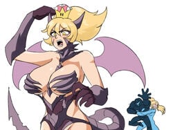 2021 bare_shoulders big_breasts blonde_hair breasts cleavage dark_samus horns humanized mario_(series) meme metroid monster_girl new_super_mario_bros._u_deluxe nintendo restraining ridley ridleyette samus_aran super_crown super_smash_bros. tagme tail tinafate1 wings zero_suit_samus