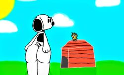 ass ass_grab daniel_567_artist dog_house looking_back male male/male nosebleed peanuts sky snoopy woodstock