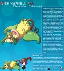 :3 creature_index english_text hi_res humanized kinkymation nintendo page_70 page_number plant_girl pokémon_(species) pokemon pokemon-girl_encyclopedia pokemorph pokemusu profile text text_box text_focus weepinbell