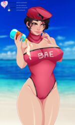 1girls alibi_(rainbow_six) big_breasts bikini brown_hair cameltoe law-zilla rainbow_six rainbow_six_siege short_hair sunscreen tagme tom_clancy