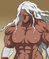 breasts danganronpa female_only muscular muscular_female nipples oogami_sakura scar smooth_skin topless white_hair