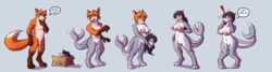 absurd_res animal_genitalia anthro balls big_breasts biobasher blush breasts canid canine english_text female fish fox gender_transformation genitals hair hi_res long_hair male mammal marine mtf_transformation pussy sequence shark sheath solo speech_bubble suit_transformation text transformation