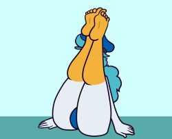 5_toes animated anthro anthrofied avian barefoot bird blue_hair breasts feet female fingers generation_9_pokemon hair humanoid_feet kiss_the_carrot looking_at_viewer nintendo nipples open_mouth patricia_the_quaxly pokémon_(species) pokemon pokemon_(species) pokemon_sv quaxly simple_background solo text toes video_games white_body