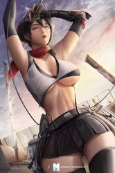 1girls attack_on_titan female female_only mikasa_ackerman miniskirt moidukdum panties shingeki_no_kyojin solo sports_bra stockings underboob