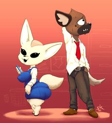 aggressive_retsuko aggretsuko anthro bulge female fennec fenneko haida haida_(aggretsuko) huge_ass huge_breasts hyena hyper_bimbo male office_lady sanrio shortstack sixsidesofmyhead smooth_fur