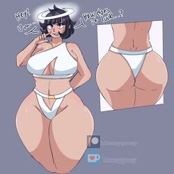 angel ass azazel_(helltaker) big_ass big_breasts bikini bluueygooey breasts female halo helltaker partially_clothed thick_thighs