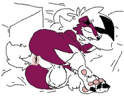 anthro anus ass balls big_balls big_butt canid canine claws fur genitals lycanroc male mammal midnight_lycanroc nintendo nude pawpads paws peachymewtwo pokémon_(species) pokemon presenting red_body simple_background sleeping solo thick_thighs video_games white_body white_fur