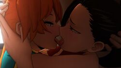 2girls 3d 3d_(artwork) brown_hair female female_only greatm8 itsuka_kendou kissing lesbian momo_yaoyorozu multiple_girls my_hero_academia red_hair tongue tongue_kiss tongue_out yuri