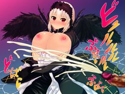 black_clothing breasts cumshot domoipetti ejaculation female_focus gothic large_breasts male/female masturbation offscreen_male red_eyes rozen_maiden suigintou tagme white_hair wings