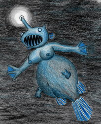 1futa 2boys absurd_res anglerfish anglerfish_humanoid balls blue_body blue_skin breasts conjoined dark deep_sea ebrithilbowser fin fish futanari genitals glowing glowing_genitalia glowing_penis group group_sex head_fin hi_res humanoid larger_futanari male marine membrane_(anatomy) merfolk merging monophallia multi_balls multi_genitalia navel nipples no_pupils non-mammal_balls non-mammal_breasts open_mouth parasite penis penis_horn sex size_difference smaller_male swimming tail_fin teeth teeth_showing thick_tail threesome underwater unusual_genitalia webbed_hands