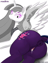 alicorn anus cutie_mark equid equine female friendship_is_magic genitals hair hasbro hi_res horn long_hair looking_at_viewer looking_back looking_back_at_viewer mammal my_little_pony nightmare_twilight princess_twilight_sparkle_(mlp) puffy_anus pupils pussy pyroxtra restricted_palette slit_pupils solo twilight_sparkle_(mlp) wings