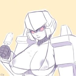 1girls alien alien_girl areola areola_slip big_breasts breasts busty female female_only grey_nipples ice_cream machine megatron micro_bikini red_eyes robot robot_girl rule_63 solo solo_female transformers transformers_g1