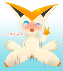 <3_eyes absurd_res blue_eyes blush blush_lines cowgirl_position dr.francat female from_front_position furry genitals heart hi_res humanoid interspecies legendary_pokémon male male/female nintendo on_bottom on_top penis pokémon_(species) poképhilia pokemon pussy pussy_blush sex solo text victini video_games