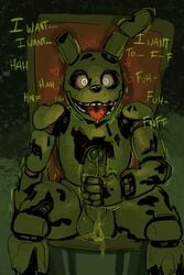 1boy animatronic anthro apis balls big_penis bodily_fluids dialogue drooling erection five_nights_at_freddy's five_nights_at_freddy's_3 foreskin genital_fluids genitals heart lagomorph leporid looking_at_viewer machine male male_only mammal masturbation open_mouth penile penile_masturbation penis precum rabbit robot saliva sitting solo spread_legs spreading springtrap springtrap_(fnaf) uncut video_games