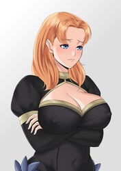 1girls :( annette_fantine_dominic big_breasts blue_eyes cleavage crossed_arms embarrassed fire_emblem fire_emblem:_three_houses fully_clothed large_breasts medium_hair nintendo nipple_bulge olyukenit orange_hair post-timeskip solo solo_female unamused warlock