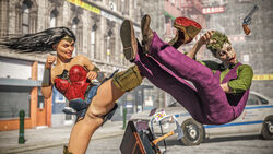 1boy 1girls 3d accidental_exposure athletic athletic_female batman_(series) black_hair blue_eyes boots bottomless_skirt bracelet breasts corset dc dc_comics designernsfw diana_prince exposed exposed_pussy female fight going_commando hourglass_figure joker knee_boots knocked_out labia long_hair male nudity outdoors pussy shaved_pussy skirt skirt_lift small_breasts splits tagme tanline tiara vagina wardrobe_malfunction wide_hips wonder_woman wonder_woman_(series)