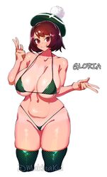 1girls alternate_breast_size between_labia bikini breasts female gloria_(pokemon) innie_pussy large_breasts makinakid nintendo pokemon pokemon_ss solo tagme thighhighs