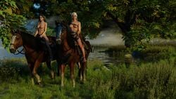 2girls 3d artist_request cd_projekt_red ciri forest horse horse_riding horseback_riding horsecock nude nude_female the_witcher the_witcher_(series) the_witcher_3:_wild_hunt wallpaper yennefer zoophilia