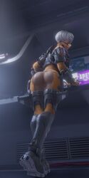 apex_legends ass big_ass big_butt boots brown_eyes dzooworks glasses looking_at_viewer looking_back looking_over_eyewear looking_over_glasses looking_over_sunglasses looking_pleasured partially_clothed respawn_entertainment solo solo_female standing sunglasses tinted_eyewear valkyrie_(apex_legends) white_hair yellow-tinted_eyewear