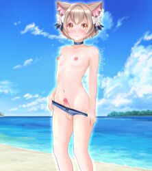 cat_ears felix_argyle femboy neko orange_eyes panties pink_nipples re:zero_kara_hajimeru_isekai_seikatsu s4mirukun short_hair solo